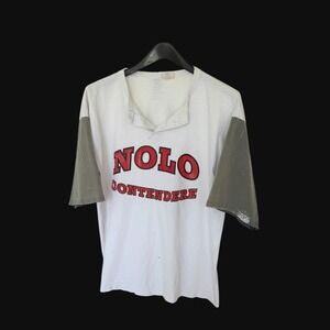 Vintage 70s Medallion Varsity Baseball Henley Raglan Shirt XL White Olive USA